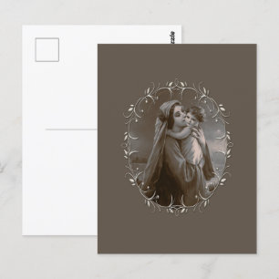 Vintage Madonna und Kind mit Silberrahmen Postkarte