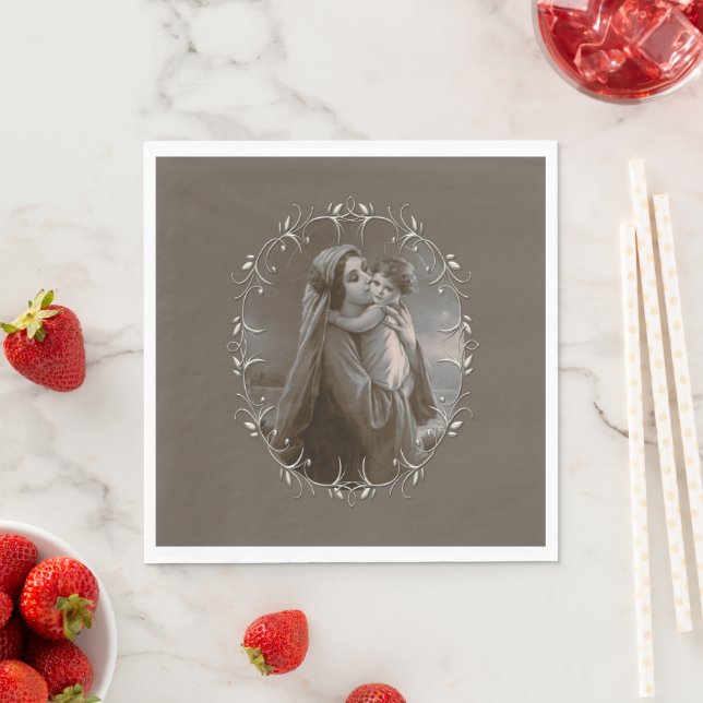 Vintage Madonna und Kind mit Silberrahmen Serviette (Beispiel)