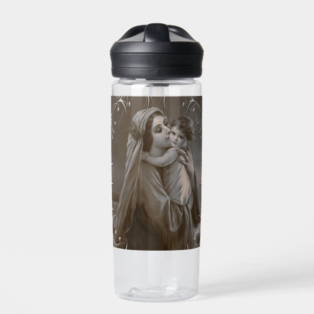 Vintage Madonna und Kind mit Silberrahmen Trinkflasche (Vorderseite)