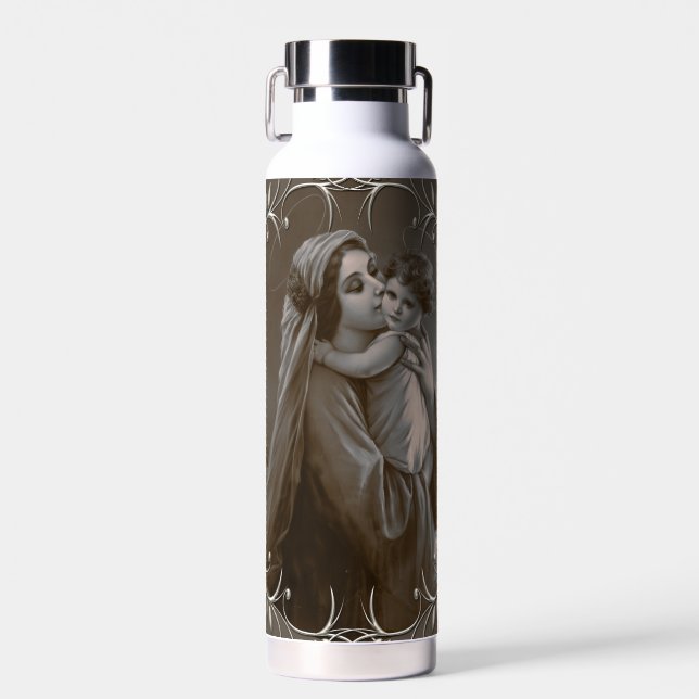 Vintage Madonna und Kind mit Silberrahmen Trinkflasche (Vorne)