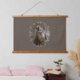 Vintage Madonna und Kind mit Silberrahmen Wandteppich Mit Holzrahmen