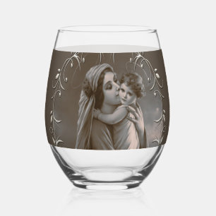 Vintage Madonna und Kind mit Silberrahmen Weinglas Ohne Stiel