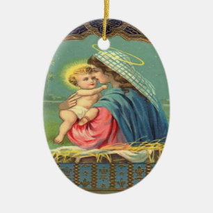 Vintage Madonna und Kinderschmuck Keramik Ornament