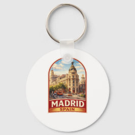 Vintage Madrid Spain Travel Poster Style Design Schlüsselanhänger