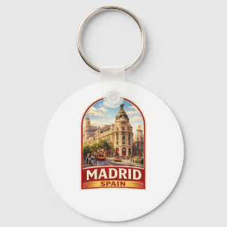 Vintage Madrid Spain Travel Poster Style Design Schlüsselanhänger
