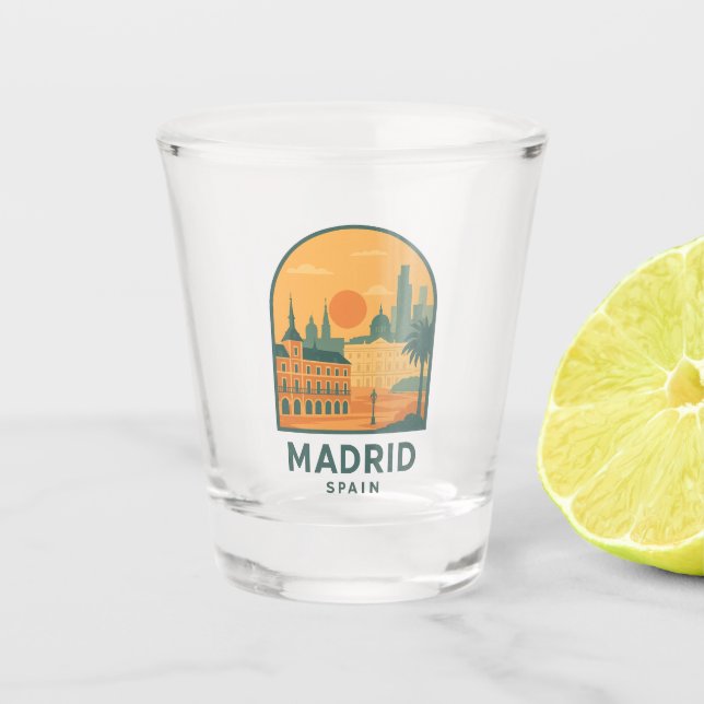 Vintage Madrid Spanien Reise – Retro Stadt Schnapsglas (Vorderseite)