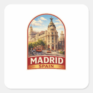Vintage Madrid Spanien Reiseplakat Stil Design Quadratischer Aufkleber
