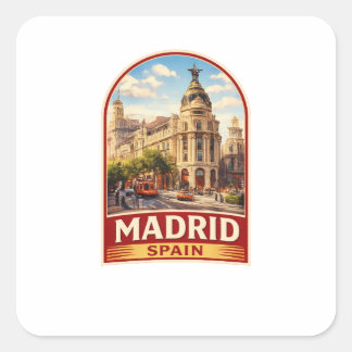 Vintage Madrid Spanien Reiseplakat Stil Design Quadratischer Aufkleber