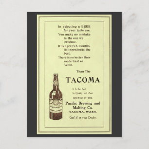 Vintage-Magazinwerbung Tacoma-Tischbier Postkarte