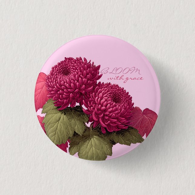 Vintage Magenta Chrysanthemum Botanisch Button (Vorderseite)