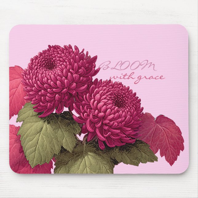Vintage Magenta Chrysanthemum Botanisch Mousepad (Vorne)