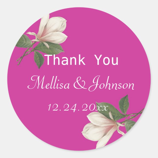 Vintage magnolia rosa Gastgeschenk Hochzeit danke Runder Aufkleber (Vorderseite)