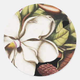 Vintage Magnolie auf schwarzen Aufklebern Runder Aufkleber