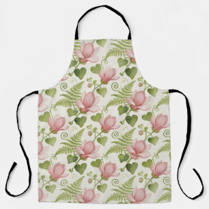 Vintage-Magnolie- und Farn-Aquarell-Blumen-Schürze Schürze