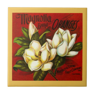 Vintage-Magnolie-Zitrus-Orangen-Kistenetikett-Flie Fliese