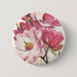 Vintage Magnolienbaumblüte, rosa Gartenblumen Button