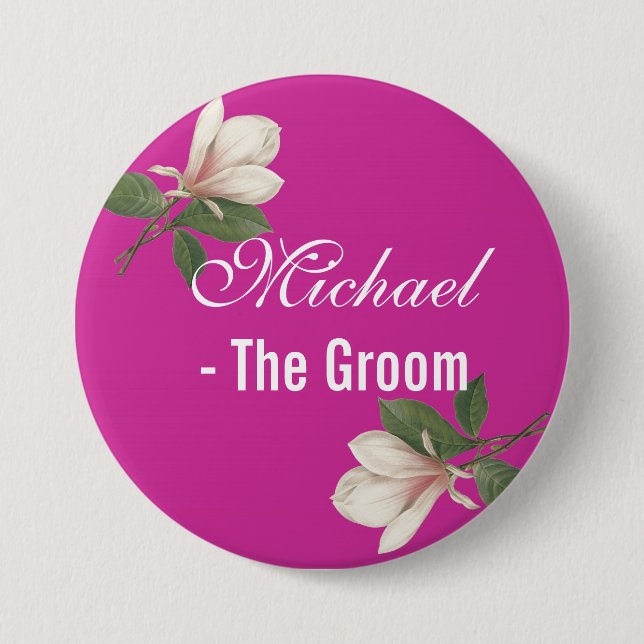 Vintage magnolische Blume in Rosa. Hochzeitsgarten Button (Vorderseite)