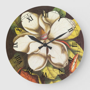Vintage Magnolische Blume Pflanze mit Saatgut Große Wanduhr