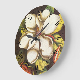 Vintage Magnolische Blume Pflanze mit Saatgut Große Wanduhr