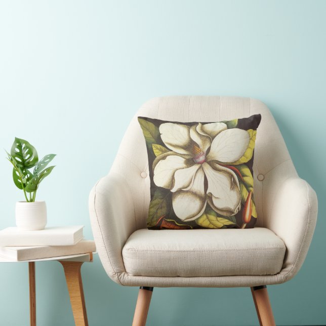 Vintage Magnolische Blume Pflanze mit Saatgut Kissen (Stuhl )