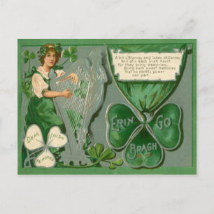 Vintage Maid Harp of Erin St Patrick's Day Card Postkarte