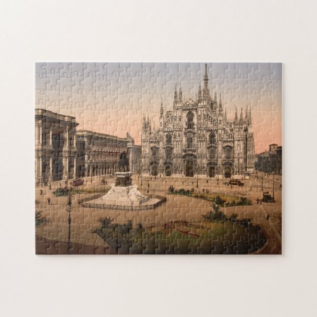 Vintage Mailand-Kathedrale und Piazza, Italien Puzzle (Horizontal)