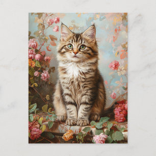 Vintage-Maine-Coon-Kätzchen-Malerei Postkarte