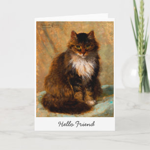 Vintage-Maine-Coon-Katzenkunst Hallo Freund Karte