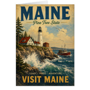 Vintage-Maine-Küsten-Reiseposter mit Leuchtturm