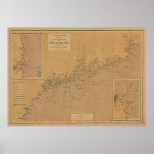 Vintage Maine Lighthouse Map (1876) Poster