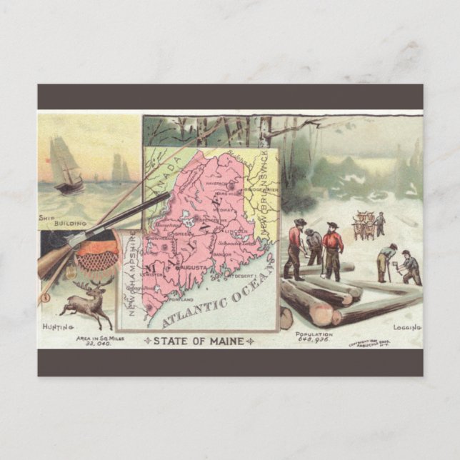 Vintage Maine Map Postkarte (Vorderseite)