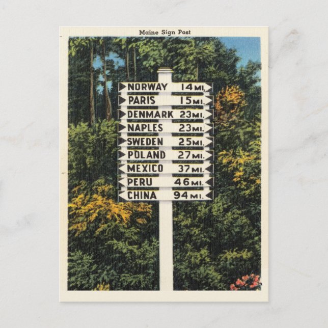 Vintage Maine Travel Post Paris, China, Peru... Postkarte (Vorderseite)