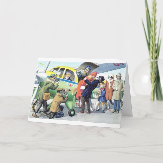 Vintage Mainzer Katzen - Flughafen-Ankunfts-Kuss, Karte (Vorderseite)