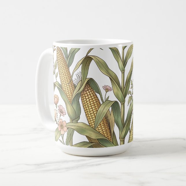 Vintage-Maisstängel-Botanik Kaffeetasse (Vorderseite Links)