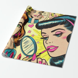Vintage-Makeup-Girls-Comics Geschenkpapier