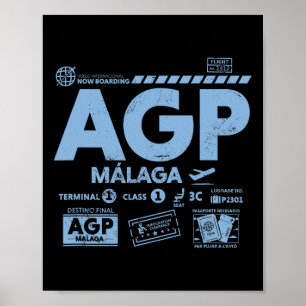 Vintage Malaga Agp Flughafen Code Reise Tag Retro Poster