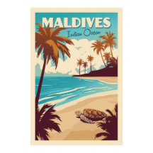 Vintage-Maldives-Meereschildkrötenposter