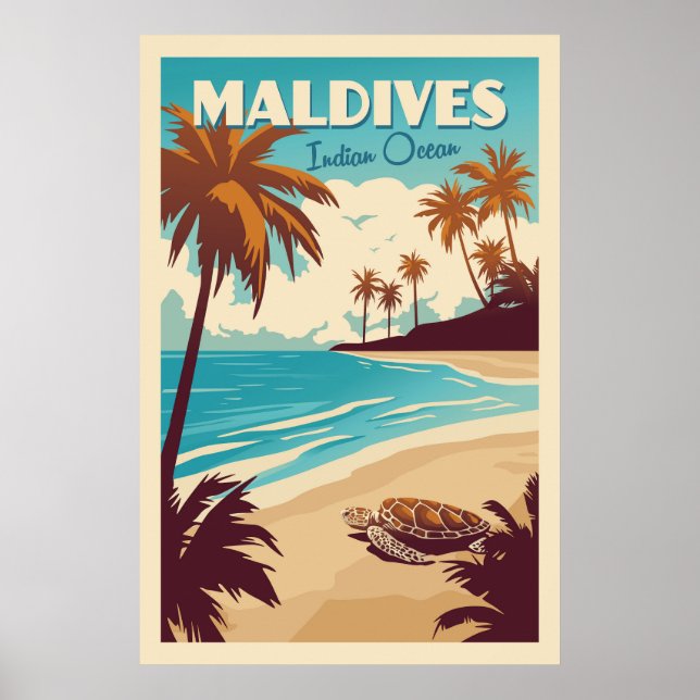 Vintage Maldives Sea Turtle Poster (Vorne)