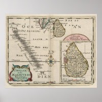 Vintage Malediven und Sri Lanka Map (1705)