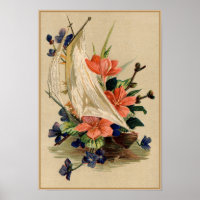 Vintage Malerei - Blume in einem Segelboot.
