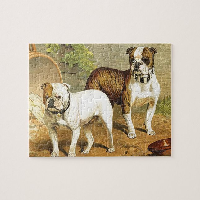 Vintage Malerei der englischen Bulldoggen Puzzle (Horizontal)