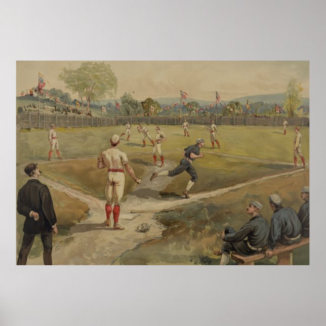 Vintage Malerei eines Baseballspiels (1887) Poster (Vorne)