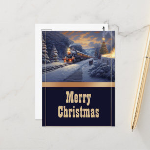 Vintage Malerei im Weihnachtszug Postkarte