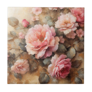Vintage Malerei in Rosen, Rosen, Rosa, Rose Fliese