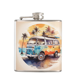 Vintage Malerei Minibus am Strand Flachmann