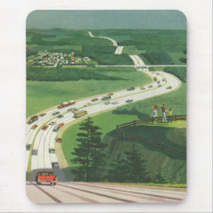 Vintage malerische amerikanische Autobahnen, Auto- Mousepad
