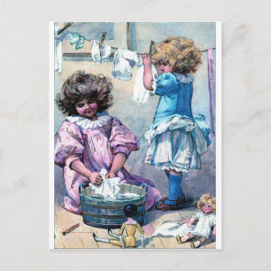 Vintage Malermädchen Wäscherei Tag Postkarte
