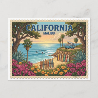 Vintage Malibu Kalifornien Surf Strand Van Postkarte