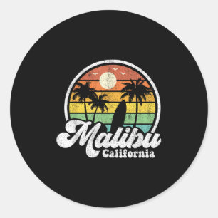 Vintage Malibu Strand Kalifornien Ca Surfen Retro Runder Aufkleber
