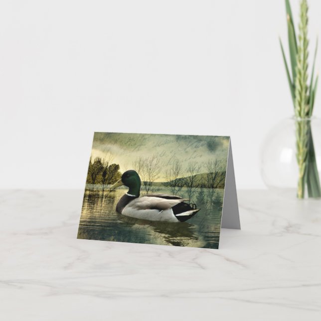 Vintage Mallard Duck Weathered Postcard Dankeskarte (Vorderseite)